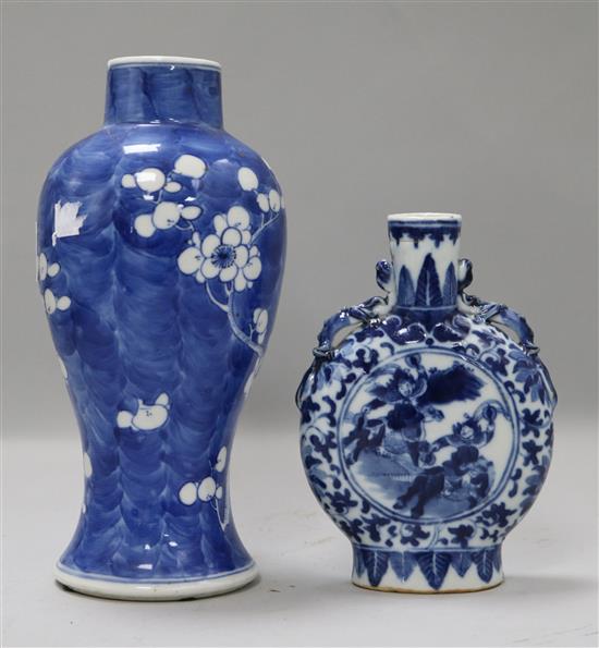 Two 19th century Chinese blue and white vases 8.5 & 6in.